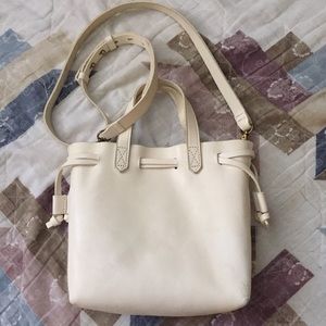 Madewell Ivory  Mini Leather Drawstring Tote Crossbody